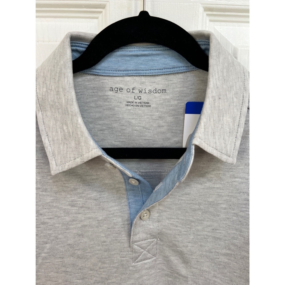 NWT Age of Wisdom Mens Short Sleeve Golf Polo  Gray Heathered Modal Blend SZ L - Picture 2 of 4